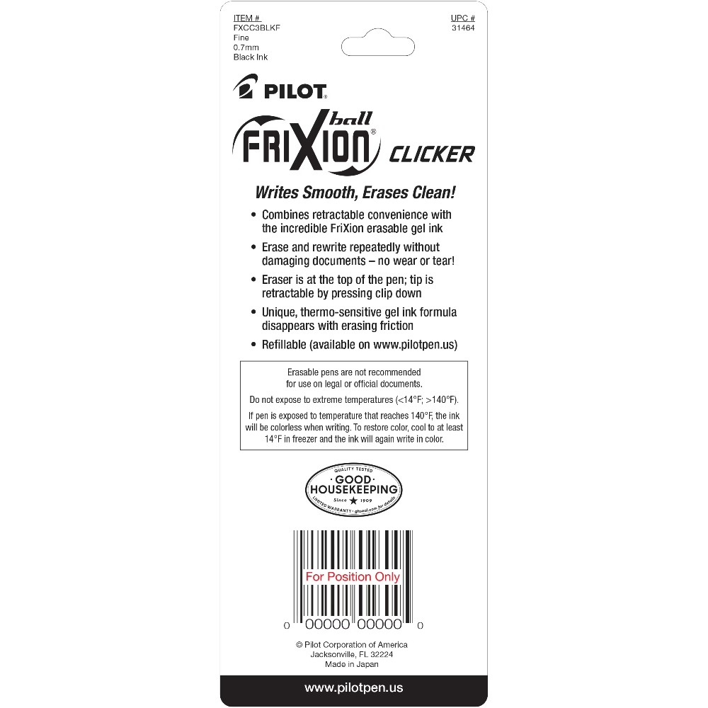 Pilot Frixion Clicker Erasable - đánh giá và giá Pilot Pen Frixion