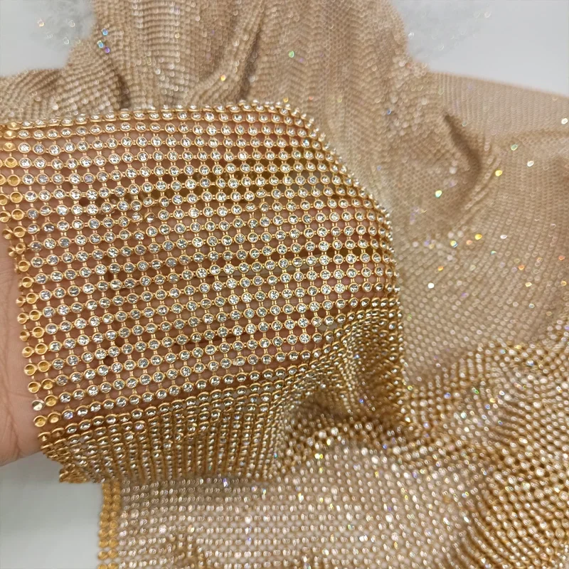 45x120cm Sparkly Gold Base Rhi - đánh giá và giá Crystal Mesh Fabric