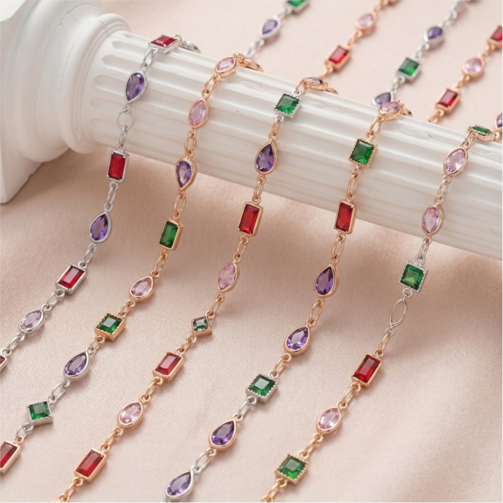 1meter Mix Colored Rectangular - đánh giá và giá Pearl Trim Chain