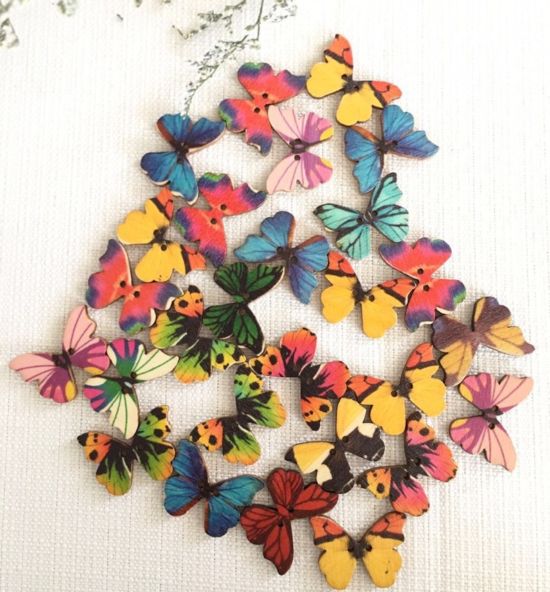 Bộ 50 Bướm Nút Gỗ Phối Màu DIY - đánh giá và giá Embellishments For Scrapbooking
