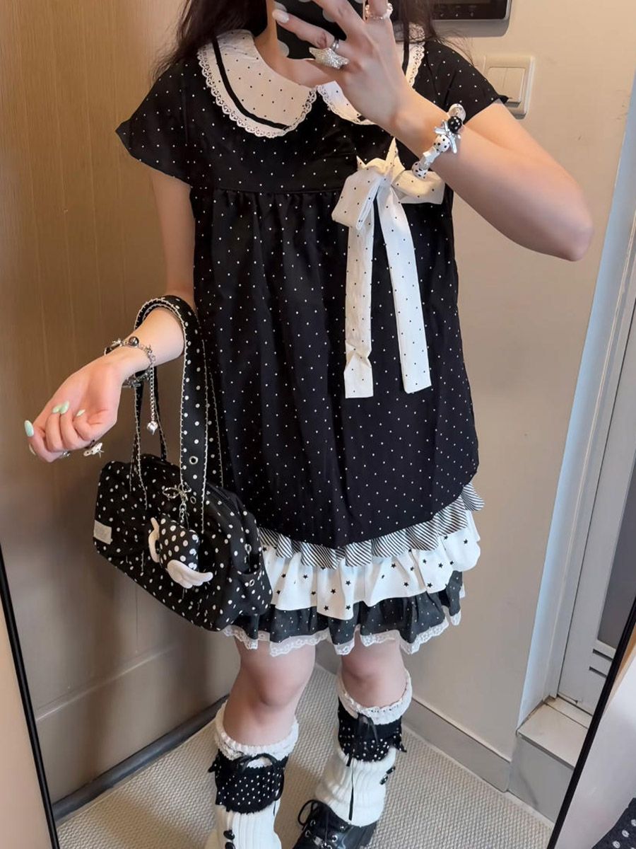 Y2K Kawaii Japanese Polka Dot  - đánh giá và giá Lace Ribbon Trim