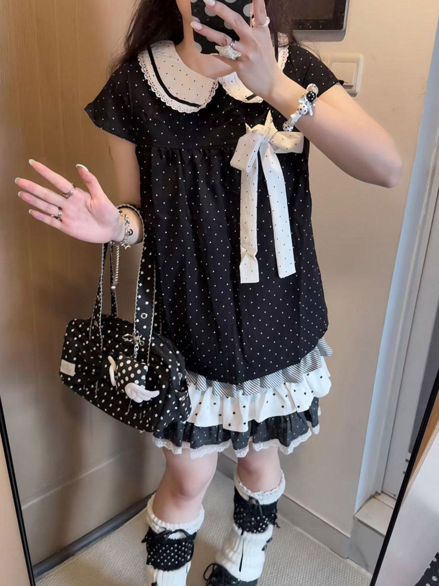 Y2K Kawaii Japanese Polka Dot  - đánh giá và giá Lace Ribbon Trim