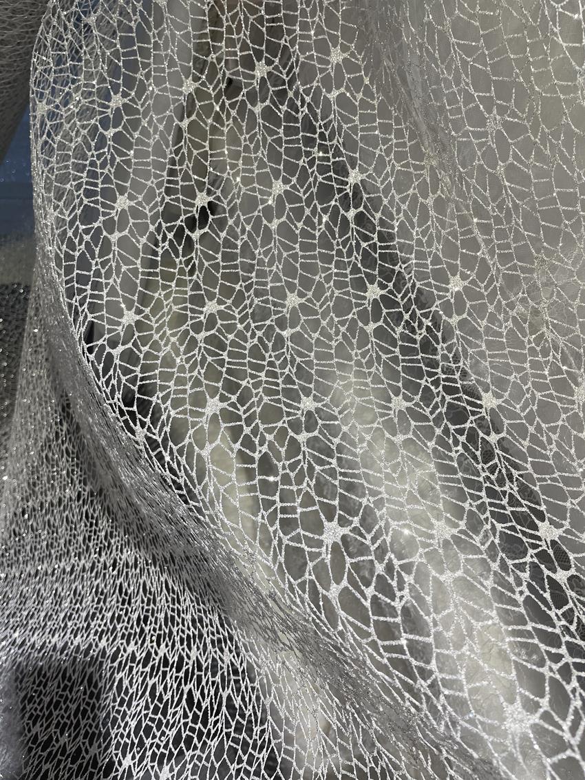 White Glitter Shiny Irregular  - đánh giá và giá Crystal Mesh Fabric