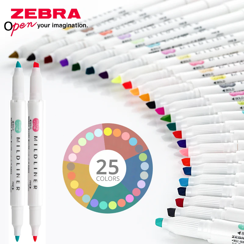 25 Colors Japan ZEBRA Mildline - đánh giá và giá Zebra Pen Mildliner